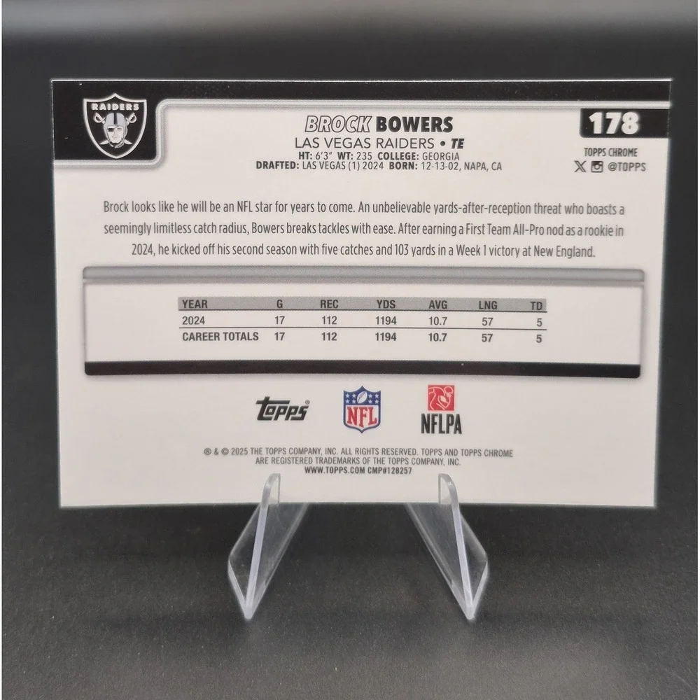 2025 Topps Chrome Brock Bowers #178 Fanatics Exclusive Logo Refractor Raiders SP